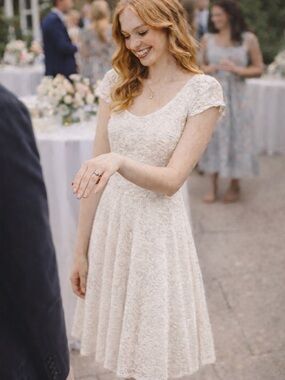 Abercrombie & Fitch White Lace Dress Large Fit & Flare Engagement Bridal Shower